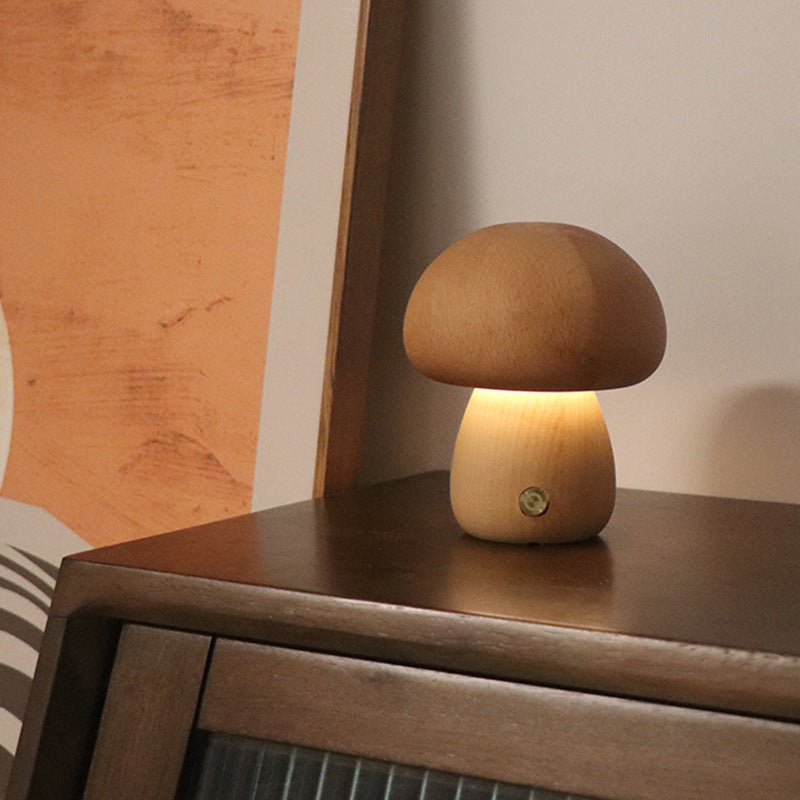 INS Wooden Cute Mushroom LED Night Light With Touch Switch Bedside Table Lamp For Bedroom Childrens Room Sleeping Night Lamps Home Decor - Elite Hub Essentials