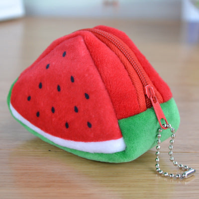 Children Plush Solid Triangle Fruit Zero Wallet Coin Bag Key Bag Strap