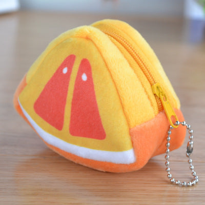 Children Plush Solid Triangle Fruit Zero Wallet Coin Bag Key Bag Strap