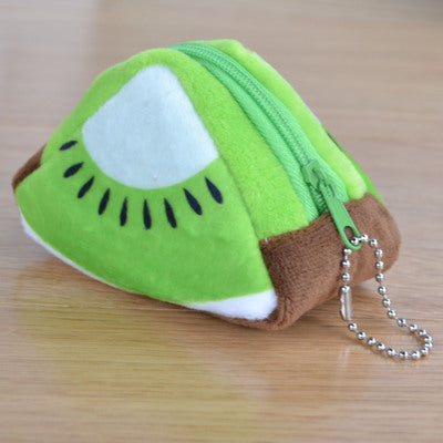 Children Plush Solid Triangle Fruit Zero Wallet Coin Bag Key Bag Strap