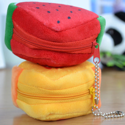 Children Plush Solid Triangle Fruit Zero Wallet Coin Bag Key Bag Strap