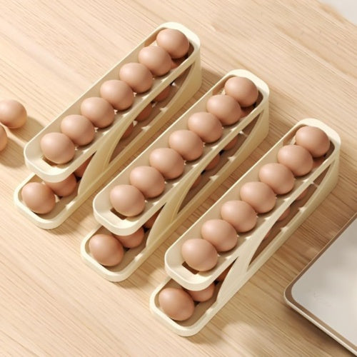 2 Tier Egg Dispenser Auto Rolling Egg Holder Refrigerator Rolldown Storage Rack