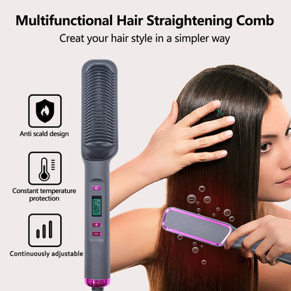 Electric Hot Comb Multifunctional Straight Hair Straightener Comb Negative Ion Anti-Scalding Styling Tool Straightening Brush - Elite Hub Essentials