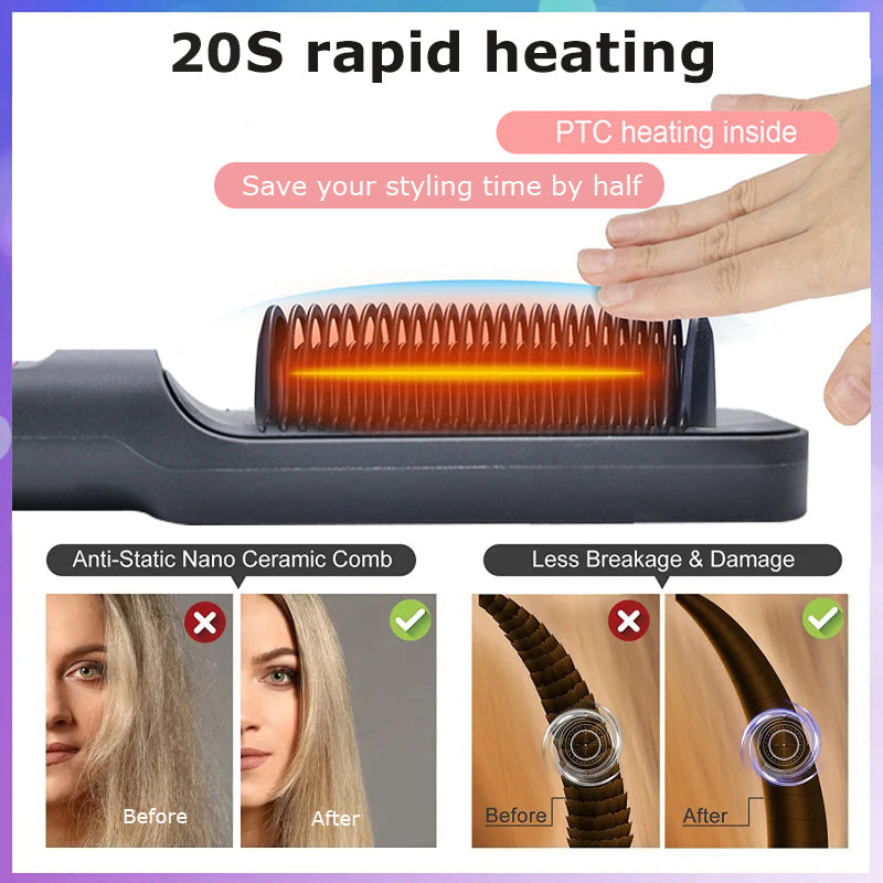 Electric Hot Comb Multifunctional Straight Hair Straightener Comb Negative Ion Anti-Scalding Styling Tool Straightening Brush - Elite Hub Essentials