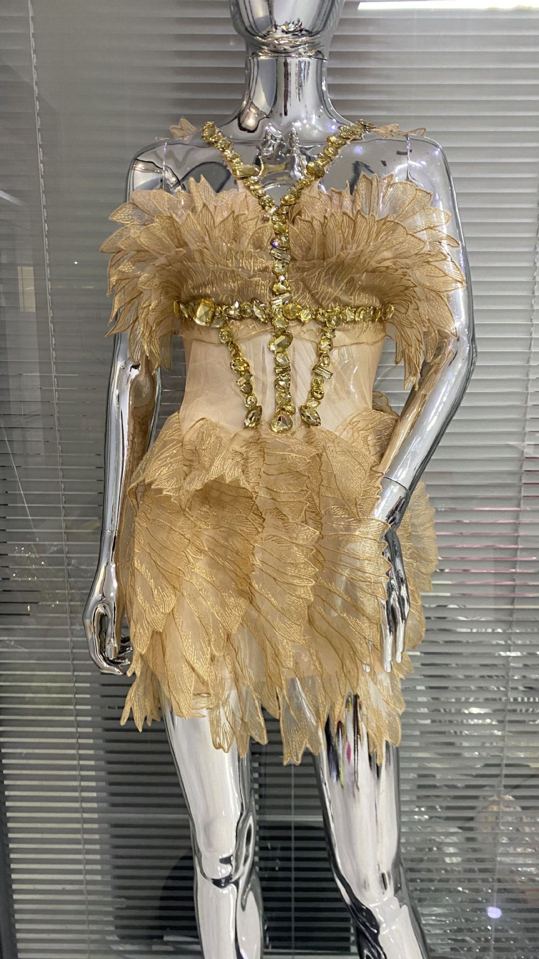 Off-shoulder Halter Gold Tight Short Skirt Nightclub Female Singer Stage Costume - Elite Hub Essentials