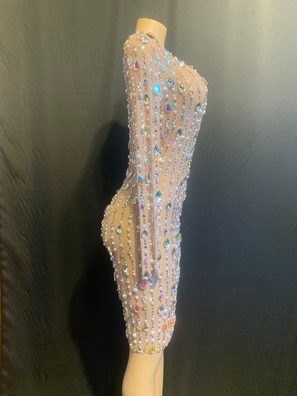 Women's Rhinestone Birthday Short Party Dress